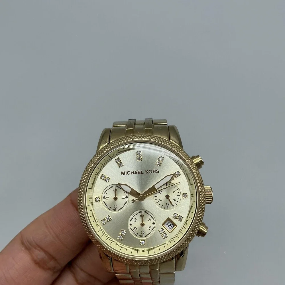 Michael Kors Womens Watch 37mm Gold Tone Chronograph MK5676 New Battery 7